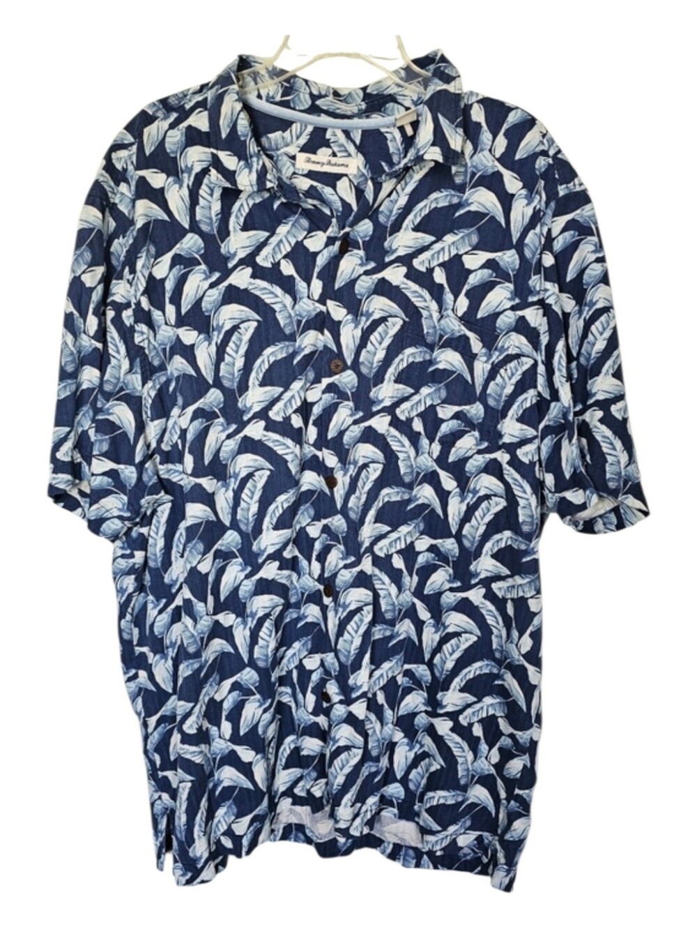 Tommy Bahama Blue White Tropical 100% Silk Short Sleeve Button Down Men Size 2XL